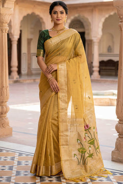 Profuse Yellow Pure Munga Cotton Silk Saree With Ravishing Blouse Piece