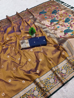 Scrumptious Mustard Paithani Silk Saree With Seraphic Blouse Piece