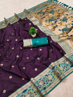 Eclat Purple Paithani Silk Saree With Fantabulous Blouse Piece