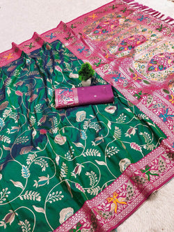 Majestic Green Paithani Silk Saree With Flameboyant Blouse Piece