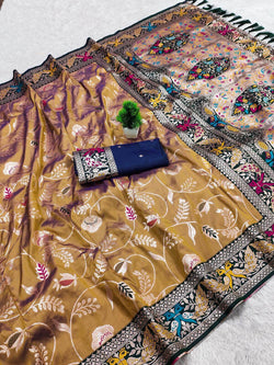 Embellished Mustard Paithani Silk Saree With Fairytale Blouse Piece
