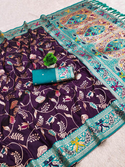 Unique Purple Paithani Silk Saree With Panache Blouse Piece