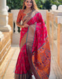 Traditional Dark Pink Paithani Silk Saree With Dalliance Blouse Piece