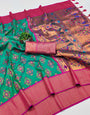 Engrossing Sea Green Paithani Silk Saree With Radiant Blouse Piece