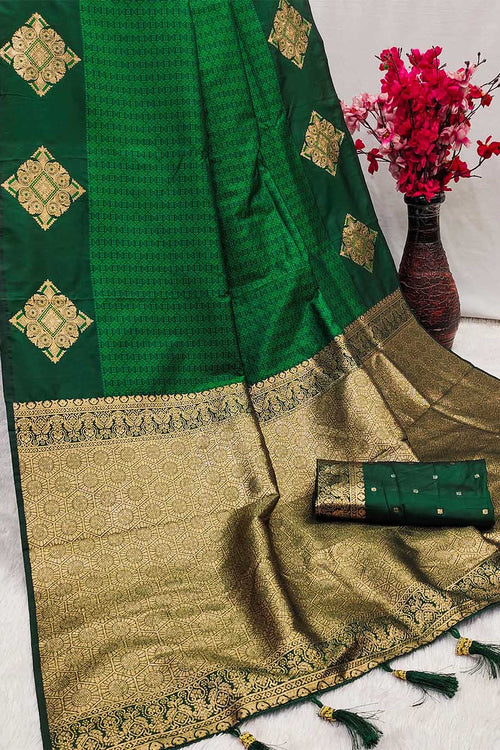 Load image into Gallery viewer, Adorable Dark Green Soft Banarasi Silk Saree With Designer Blouse Piece
