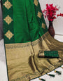 Adorable Dark Green Soft Banarasi Silk Saree With Designer Blouse Piece