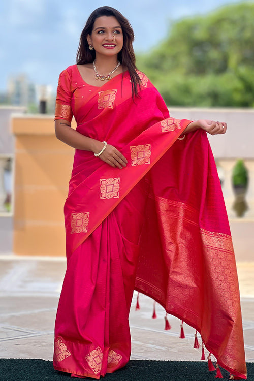 Load image into Gallery viewer, Dazzling Dark Pink Soft Banarasi Silk Saree With Prominent Blouse Piece
