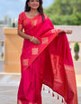 Dazzling Dark Pink Soft Banarasi Silk Saree With Prominent Blouse Piece