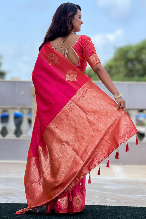 Load image into Gallery viewer, Dazzling Dark Pink Soft Banarasi Silk Saree With Prominent Blouse Piece
