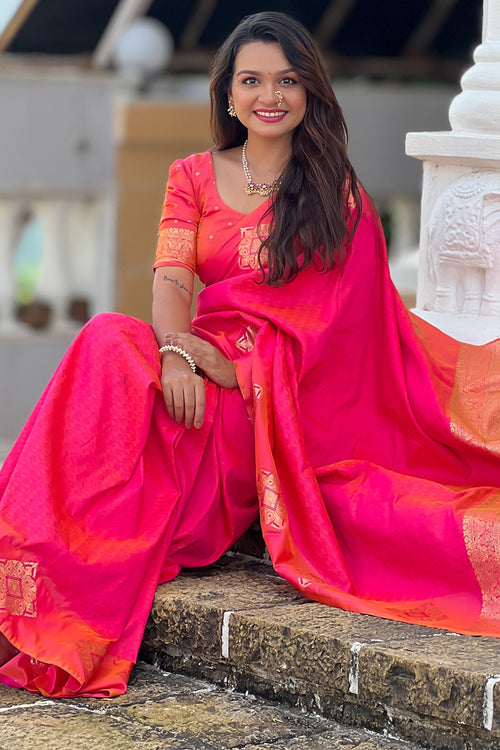 Load image into Gallery viewer, Dazzling Dark Pink Soft Banarasi Silk Saree With Prominent Blouse Piece
