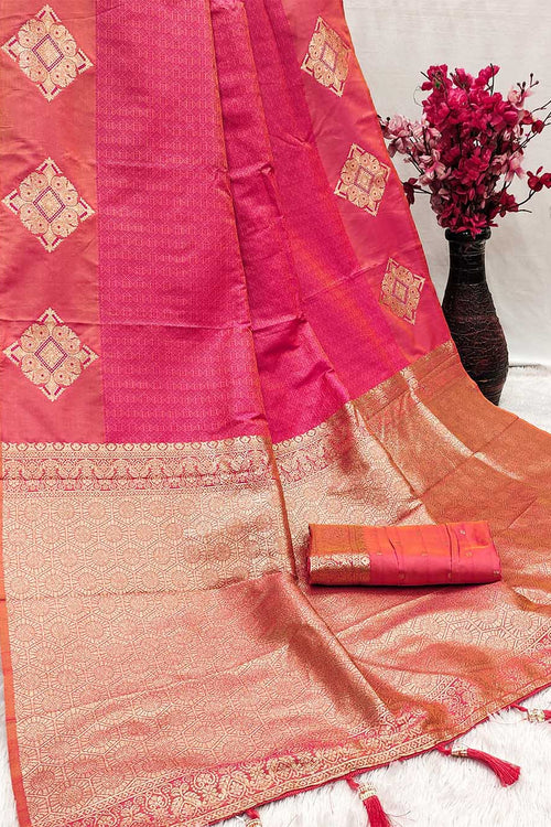 Load image into Gallery viewer, Dazzling Dark Pink Soft Banarasi Silk Saree With Prominent Blouse Piece
