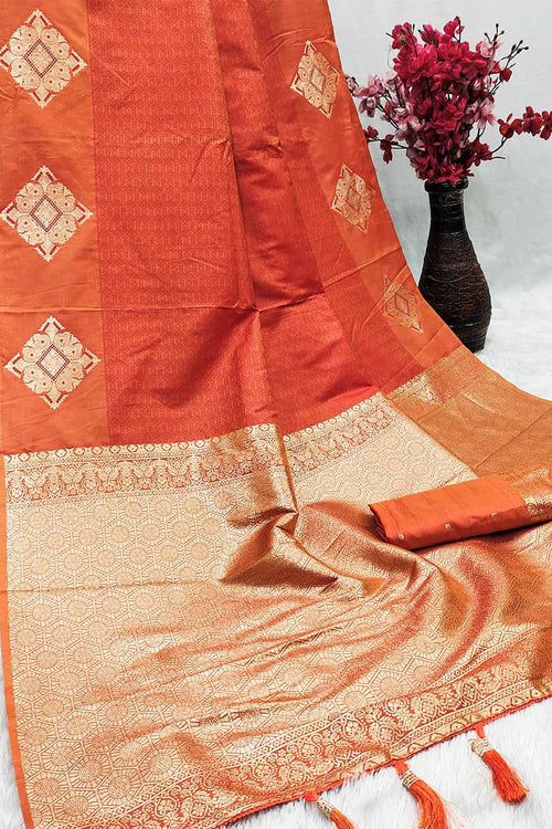 Load image into Gallery viewer, Inspiring Orange Soft Banarasi Silk Saree With Divine Blouse Piece
