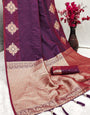 Desuetude Purple Soft Banarasi Silk Saree With Moiety Blouse Piece