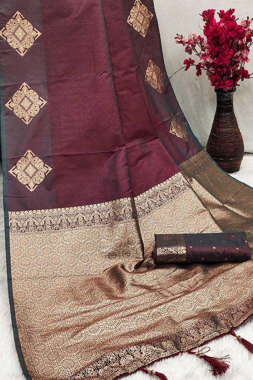 Load image into Gallery viewer, Resplendent Wine Soft Banarasi Silk Saree With Resplendent Blouse Piece
