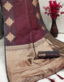 Resplendent Wine Soft Banarasi Silk Saree With Resplendent Blouse Piece