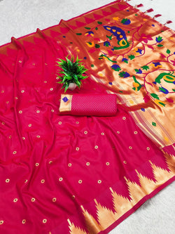Denouement Dark Pink Paithani Silk Saree With Adorable Blouse Piece