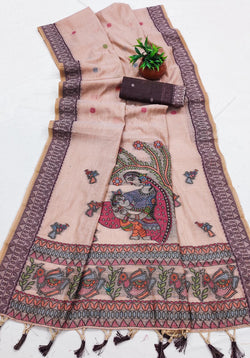 Outstanding Pink Pure Munga Cotton Silk Saree With Sensational Blouse Piece