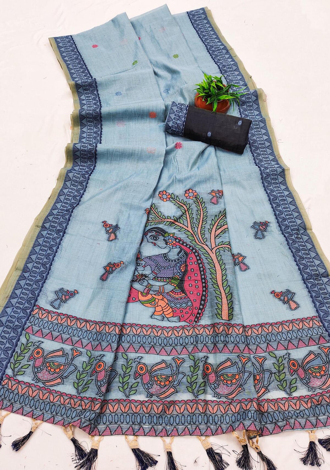 Majestic Sky Pure Munga Cotton Silk Saree With Prettiest Blouse Piece