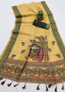 Rhapsodic Yellow Pure Munga Cotton Silk Saree With Delectable Blouse Piece