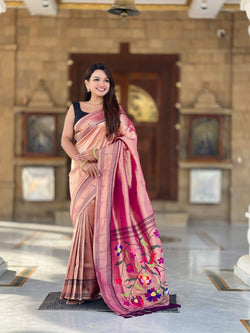 Inimitable Pink Paithani Pure Tissue Silk Saree With Flaunt Blouse Piece