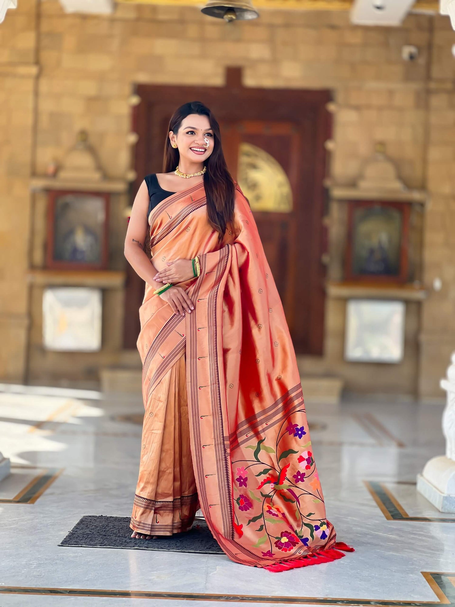Charismatic Red Paithani Pure Tissue Silk Saree With Evocative Blouse Piece