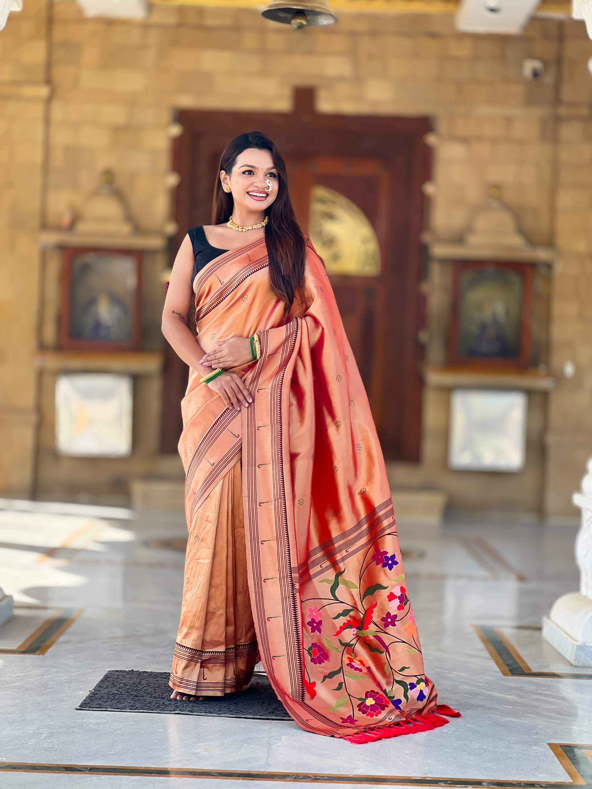 Charismatic Red Paithani Pure Tissue Silk Saree With Evocative Blouse Piece
