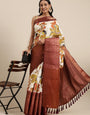 Gratifying Beige Kalamkari Printed Saree With Jazzy Blouse Piece