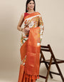 Ravishing Beige Kalamkari Printed Saree With Flameboyant Blouse Piece