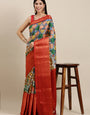 Energetic Beige Kalamkari Printed Saree With Classy Blouse Piece