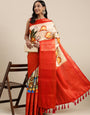 Pretty Beige Kalamkari Printed Saree With Amazing Blouse Piece