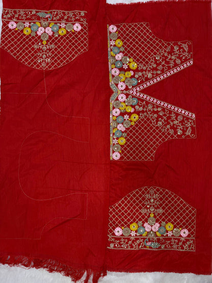 Desiring Red Embroidery Work Soft Silk Saree With Designer Blouse Piece