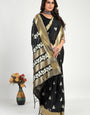 Engrossing Black Cotton Silk Saree With Breathtaking Blouse Piece