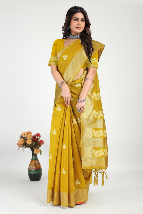 Sunny yellow cotton saree | Cotton blouse design, Latest saree trends, Saree  trends