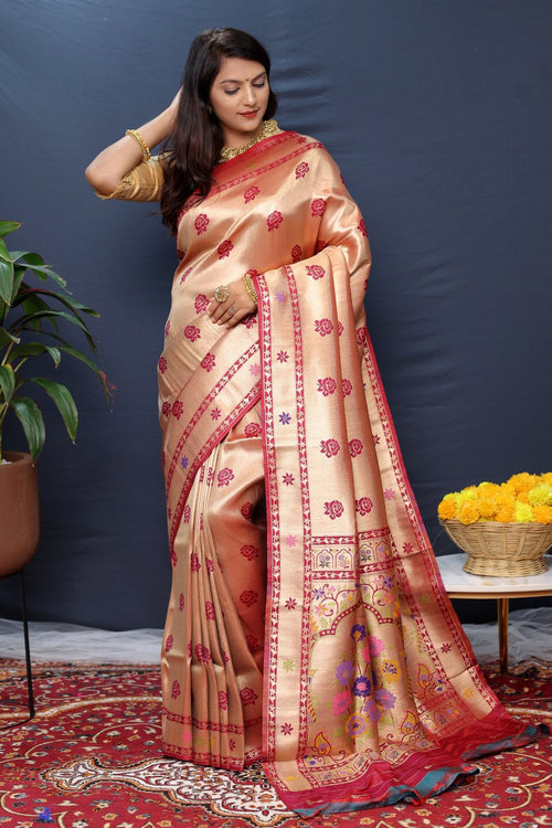 Load image into Gallery viewer, Surreptitious Dark Pink Paithani Silk Saree With Whimsical Blouse Piece
