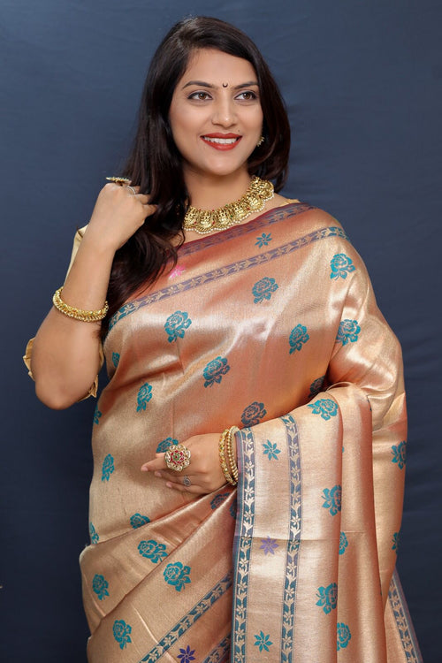 Load image into Gallery viewer, Evocative Grey Paithani Silk Saree With Enigmatic Blouse Piece
