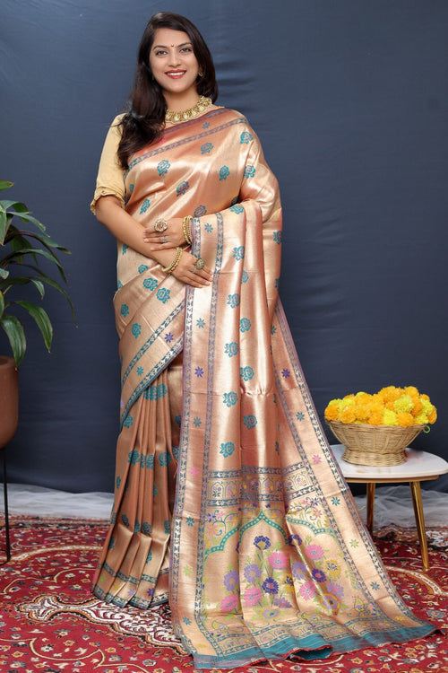 Load image into Gallery viewer, Evocative Grey Paithani Silk Saree With Enigmatic Blouse Piece
