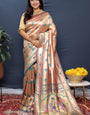 Evocative Grey Paithani Silk Saree With Enigmatic Blouse Piece