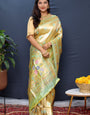 Desuetude Pista Paithani Silk Saree With Lustrous Blouse Piece