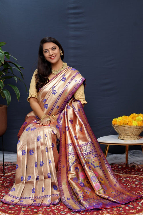 Load image into Gallery viewer, Brood Purple Paithani Silk Saree With Mellifluous Blouse Piece
