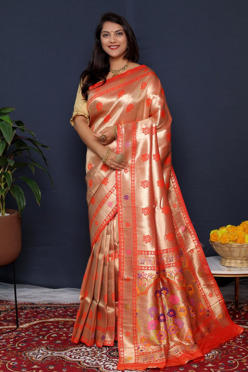 Load image into Gallery viewer, Ideal Red Paithani Silk Saree With Seraphic Blouse Piece
