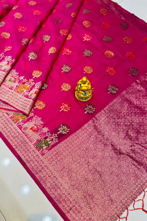 Load image into Gallery viewer, Dazzling Wine Organza Silk Saree With Redolent Blouse Piece
