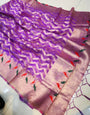 Imaginative Lavendor Kanjivaram Silk Saree With Glittering Blouse Piece