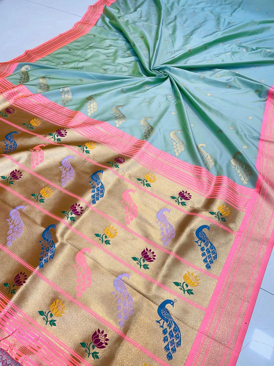Posh Sky Paithani Silk Saree With Ravishing Blouse Piece