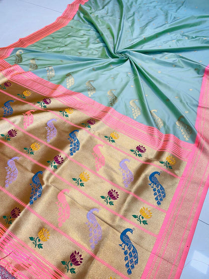 Posh Sky Paithani Silk Saree With Ravishing Blouse Piece