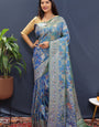 Beauteous Blue Soft Banarasi Silk Saree With Efflorescence Blouse Piece