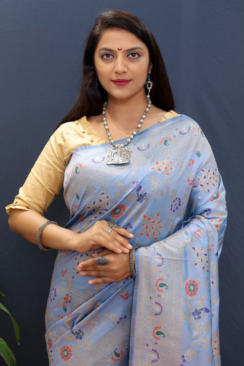 Load image into Gallery viewer, Bewitching Grey Soft Banarasi Silk Saree With Cynosure Blouse Piece
