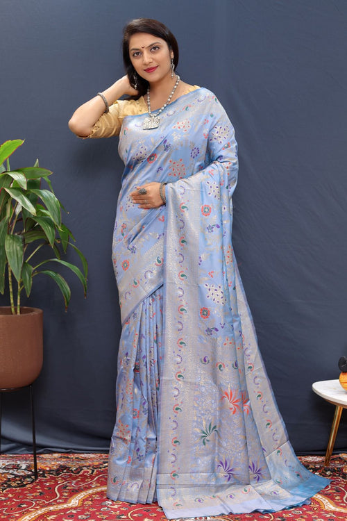 Load image into Gallery viewer, Bewitching Grey Soft Banarasi Silk Saree With Cynosure Blouse Piece
