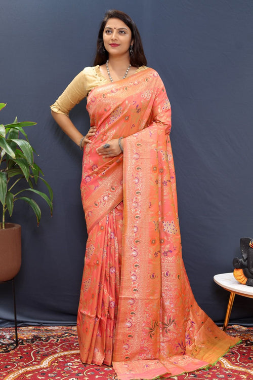 Load image into Gallery viewer, Ratatouille Peach Soft Banarasi Silk Saree With Sempiternal Blouse Piece
