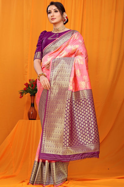 Scrumptious Baby Pink Kanjivaram Silk With Alluring Blouse Piece