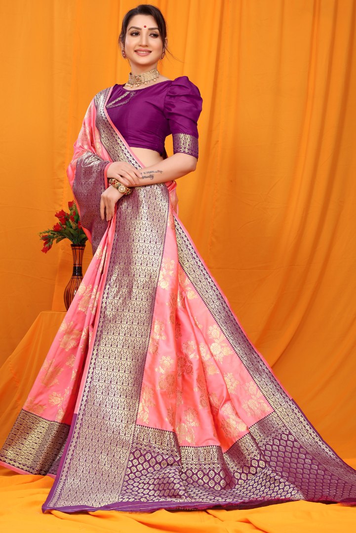 Scrumptious Baby Pink Kanjivaram Silk With Alluring Blouse Piece